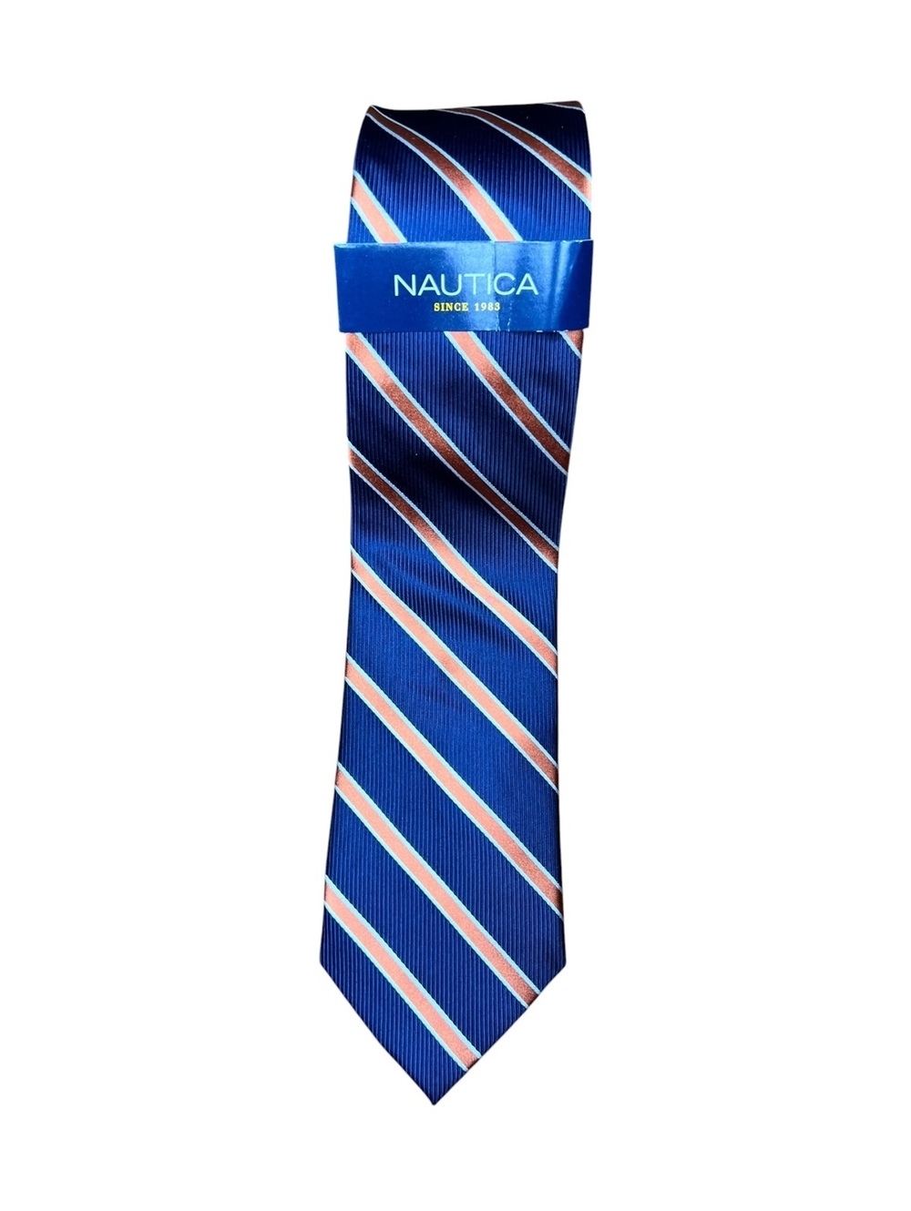 Nautica Men's 100% Silk Striped Tie Blue Orange Classic Preppy Prep NWT